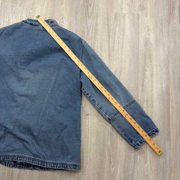 Vintage Comfort Corners Denim Chore Coat Large Blue Flannel Lined 90s Utility - Picture 11 of 11
